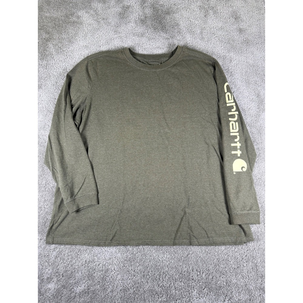 Carhartt Womens 2X Loose Fit Long Sleeve Logo T-Shirt Olive Green Heather